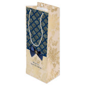  Navy Gold Damask Bedankt voor je naam Wijn Cadeautas (Achterkant Gekanteld)