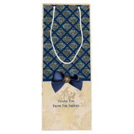  Navy Gold Damask Bedankt voor je naam Wijn Cadeautas