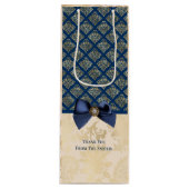  Navy Gold Damask Bedankt voor je naam Wijn Cadeautas (Voorkant)