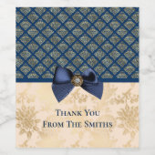  Navy Gold Damask Bedankt voor je naam Wijn Etiket (Enkel label)