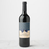  Navy Gold Damask Bedankt voor je naam Wijn Etiket (Voorkant)