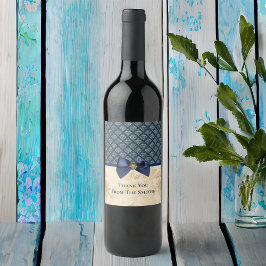  Navy Gold Damask Bedankt voor je naam Wijn Etiket