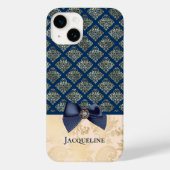  Navy Gold Damask Kijk met Bow en Naam Case-Mate iPhone Case (Achterkant)