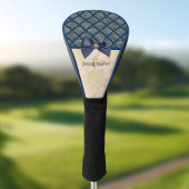 Navy Gold Damask Kijk met Bow en Naam Golfheadcover
