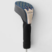  Navy Gold Damask Kijk met Bow en Naam Golfheadcover (Schuin)