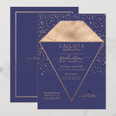 Navy Gold Diamond Confetti Glitter Afstuderen Kaart (Voorkant / Achterkant)