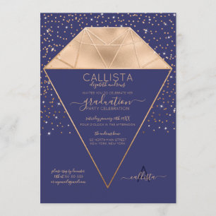 Navy Gold Diamond Confetti Glitter Afstuderen Kaart