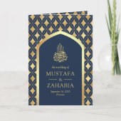 Navy Gold Diamonds Arch QR Code Moslim Bruiloft (Voorkant)