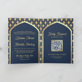 Navy Gold Diamonds Arch QR Code Moslim Bruiloft (Binnen)