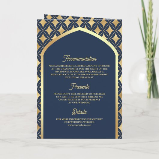 Navy Gold Diamonds Arch QR Code Moslim Bruiloft (Achterkant)