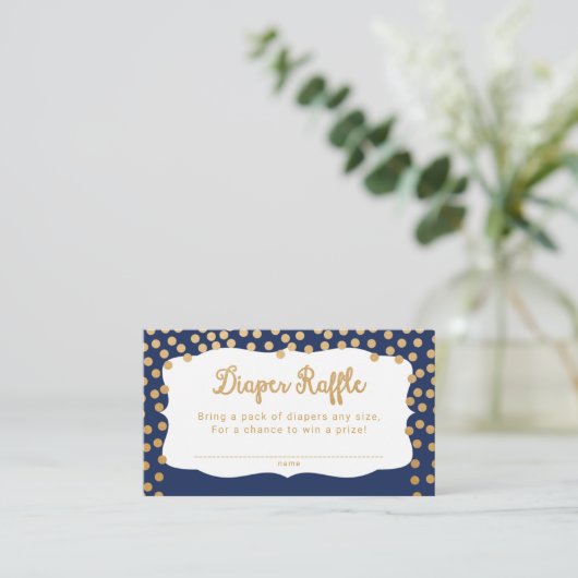 Navy Gold Dot Luier Raffle Tickets Informatiekaartje (Staand voorkant)