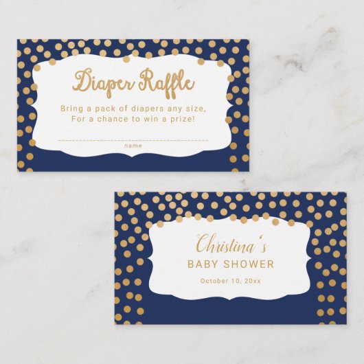 Navy Gold Dot Luier Raffle Tickets Informatiekaartje (Voorkant / Achterkant)