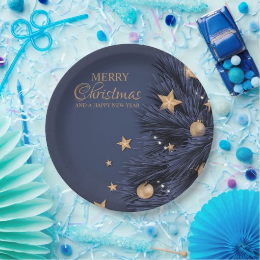 Navy Gold Eenvoudige Kerstdag 9 "Rond papier Bord (Feest)