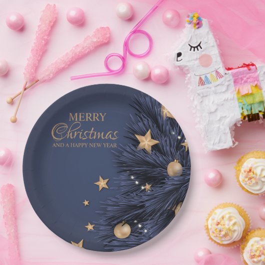 Navy Gold Eenvoudige Kerstdag 9 "Rond papier Bord (Feest)