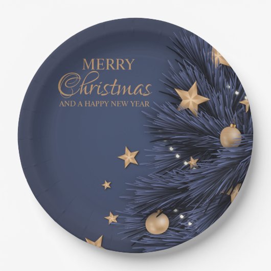 Navy Gold Eenvoudige Kerstdag 9 "Rond papier Bord (Voorkant)