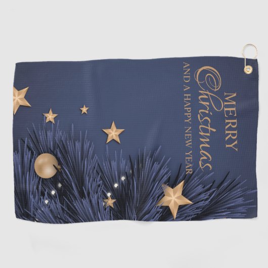 Navy Gold Eenvoudige Kerstdag Custom Best Golfhanddoek (Horizontaal)