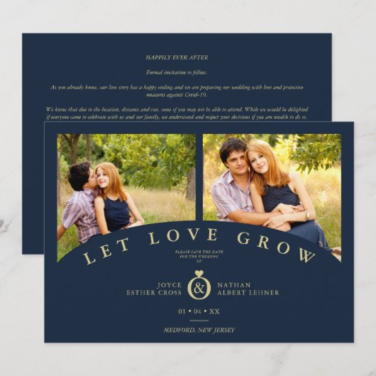Navy Gold Elegant 2 Photos let Love Grow Wedding (Voorkant / Achterkant)