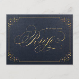 Navy gold elegant calligraphy vintage bruiloft RSV Uitnodiging Briefkaart
