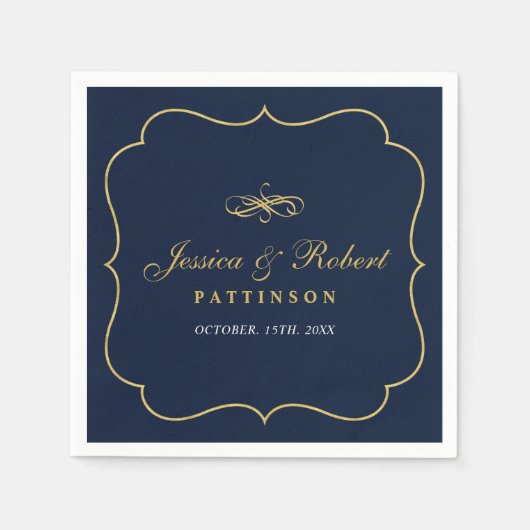 Navy & Gold | Elegant Classic Wedding Napkin Servet (Voorkant)