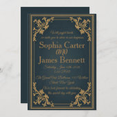 Navy Gold Elegant Formal Wedding Invitation Kaart (Voorkant / Achterkant)