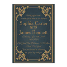 Navy Gold Elegant Formal Wedding Invitation