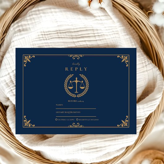 Navy Gold Elegant Law School Afstuderen RSVP Kaartje