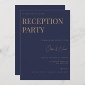Navy & Gold Elegant Receptie Uitnodiging Kaart (Voorkant / Achterkant)