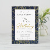NAVY GOLD ELEGANT ROOS FLORAL ANY LEEFTIJD BIRTHDA KAART (Staand voorkant)