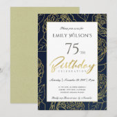 NAVY GOLD ELEGANT ROOS FLORAL ANY LEEFTIJD BIRTHDA KAART (Voorkant / Achterkant)