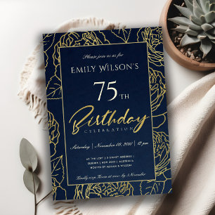 NAVY GOLD ELEGANT ROOS FLORAL ANY LEEFTIJD BIRTHDA KAART