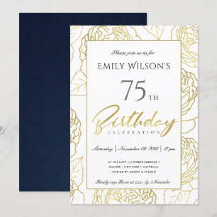 NAVY GOLD ELEGANT ROOS FLORAL ANY LEEFTIJD BIRTHDA KAART