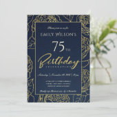 NAVY GOLD ELEGANT ROOS FLORAL ANY LEEFTIJD BIRTHDA KAART (Staand voorkant)