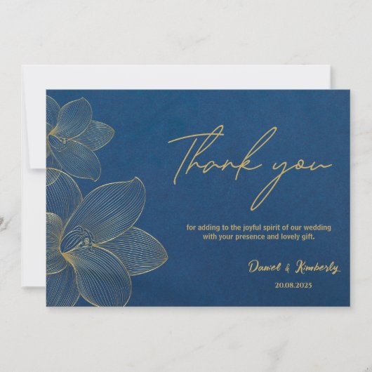 Navy Gold Elegant trouwkaart dank u Bedankkaart (Voorkant)
