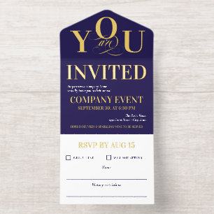 Navy Gold Elegant Typografie Corporate Event All In One Uitnodiging