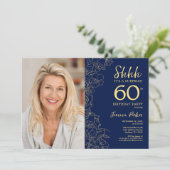 Navy Gold Elegant Verrassingsfoto 60e Verjaardag Kaart (Staand voorkant)