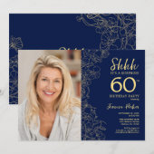 Navy Gold Elegant Verrassingsfoto 60e Verjaardag Kaart (Voorkant / Achterkant)