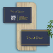 Navy Gold | Elegante kalligrafie Slanke QR-code Visitekaartje