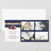 Navy Gold en Bourgondië Floral Wedding Dank u Bedankkaart (Voorkant / Achterkant)