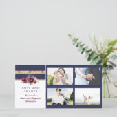Navy Gold en Bourgondië Floral Wedding Dank u Bedankkaart (Staand voorkant)
