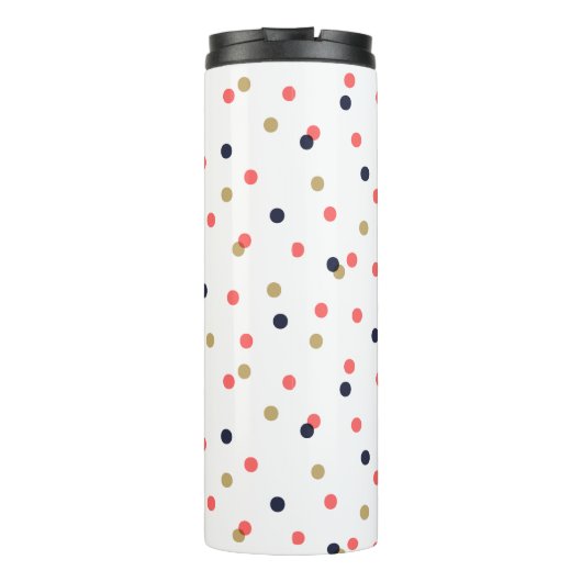 Navy Gold en Coral Confetti Stippen Monogram Thermosbeker (Achterkant)