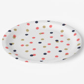 Navy Gold en Coral Confetti Stippen Papieren Bordje (Gekanteld)