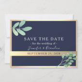 Navy Gold en Greenery bruiloft Save The Date (Voorkant)