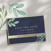 Navy Gold en Greenery bruiloft Save The Date