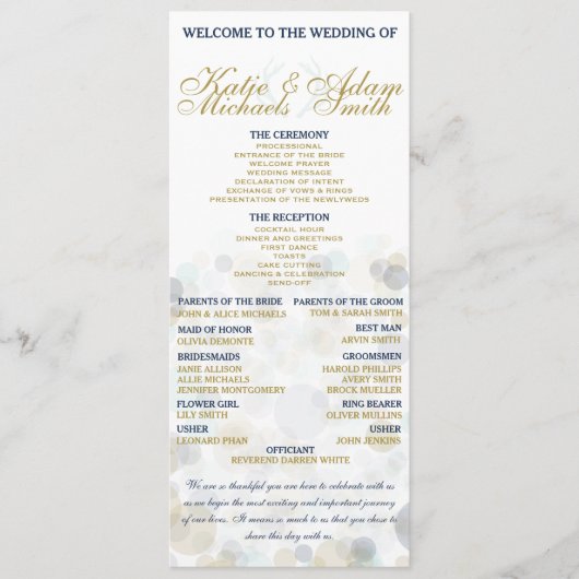 Navy, Gold en Mint Wedding Program 4 x 9,25 inch Programmakaart (Voorkant)