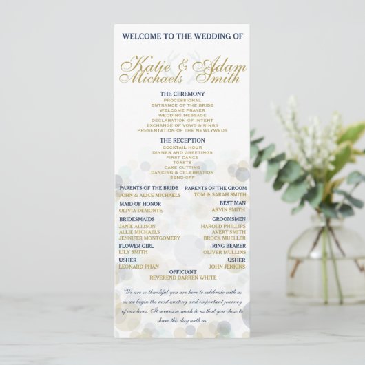 Navy, Gold en Mint Wedding Program 4 x 9,25 inch Programmakaart (Staand voorkant)