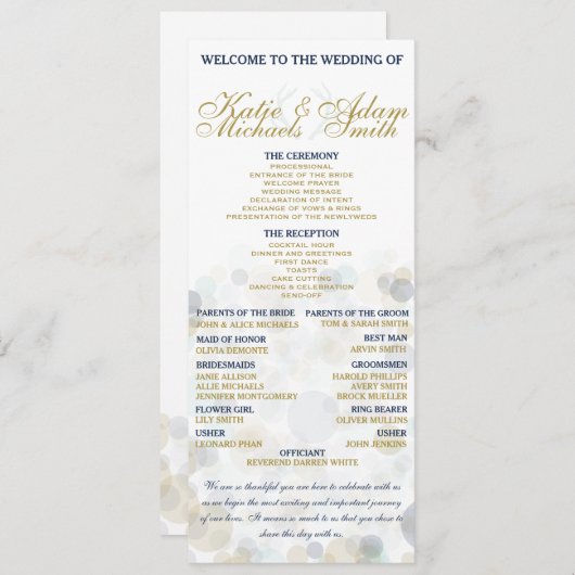 Navy, Gold en Mint Wedding Program 4 x 9,25 inch Programmakaart (Voorkant / Achterkant)