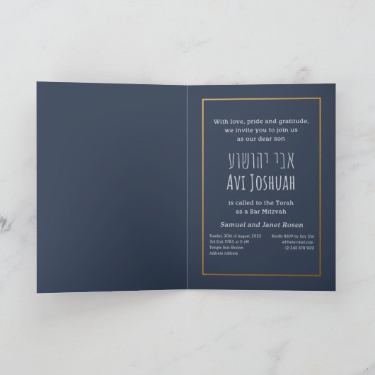Navy, Gold en Photo Hebrew Bar Mitzvah (Binnen)