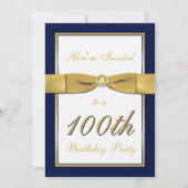 Navy, Gold en White 100th Birthday Invitation Kaart (Voorkant)