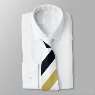 Navy Gold en White Regimental Stripe Stropdas