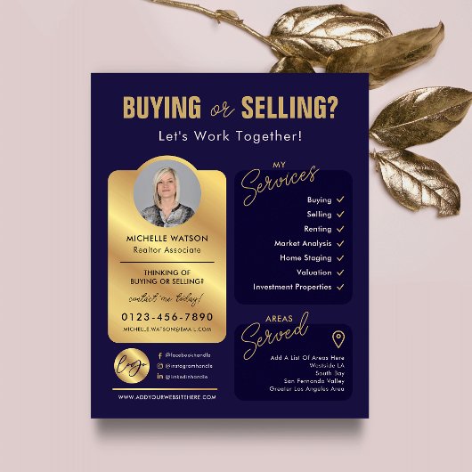 Navy & Gold Estate Agent Fotomakelaar Flyer